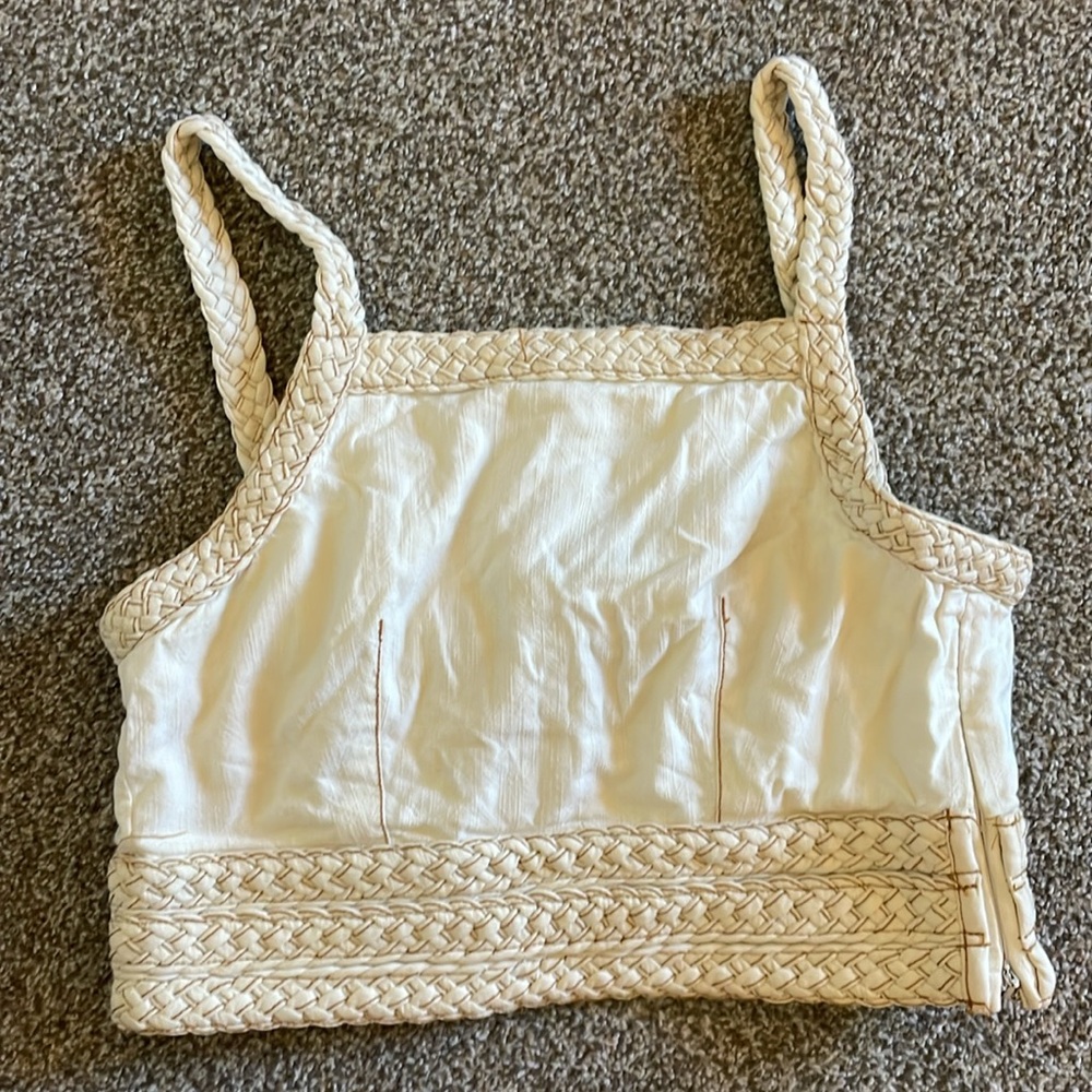 Pilcro Cream Braided-Strap Criss Cross Corset Back Tank Top